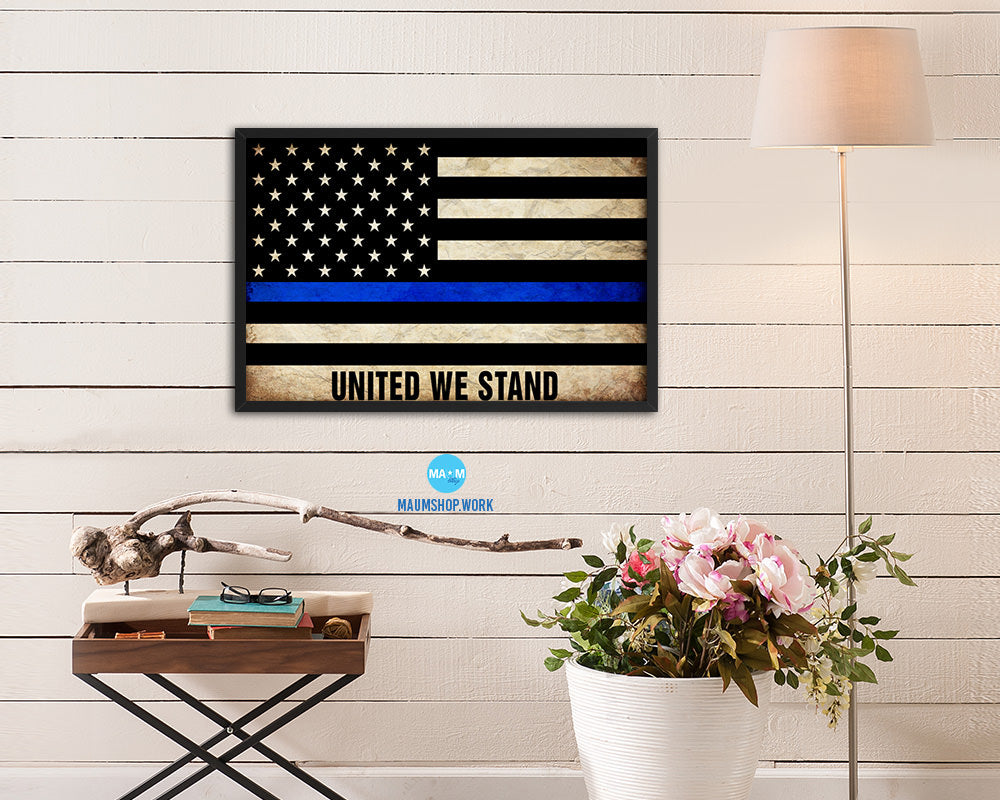 Thin Blue Line Honoring Law Enforcement American, United we stand Vintage Military Flag Art