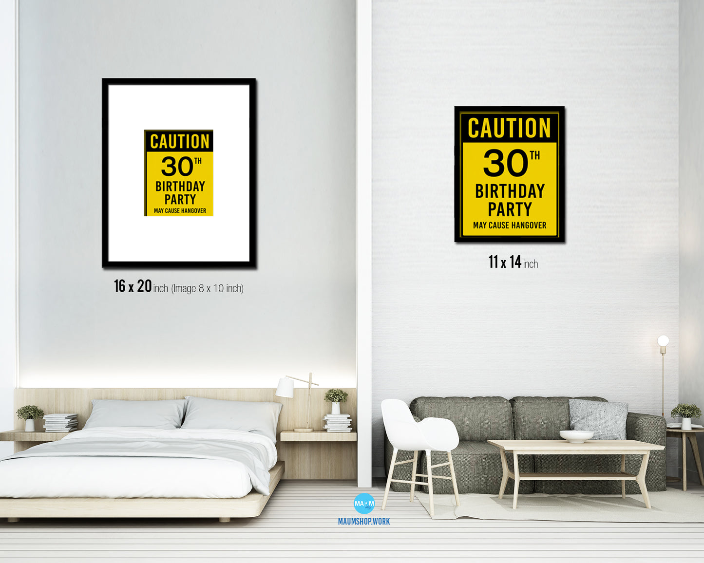 Caution 30th birthday party may cause hangover Notice Danger Sign Framed Print Wall Art Gifts