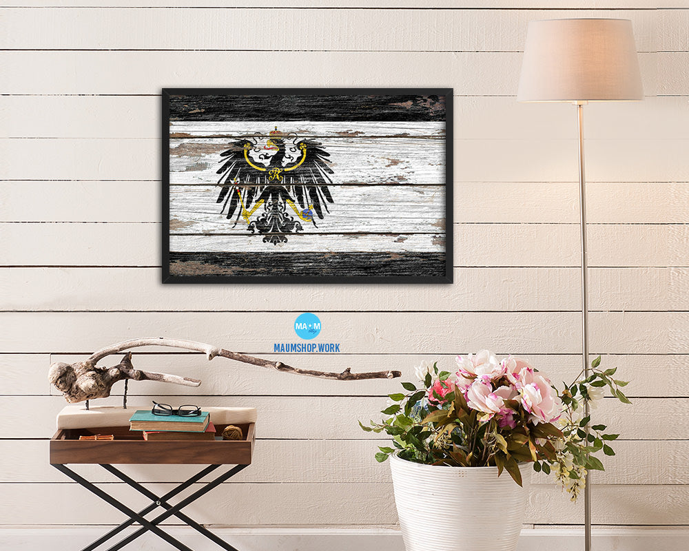 Kingdom of Prussia Germany Historical Wood Rustic Flag Wood Framed Print Wall Art Decor Gifts