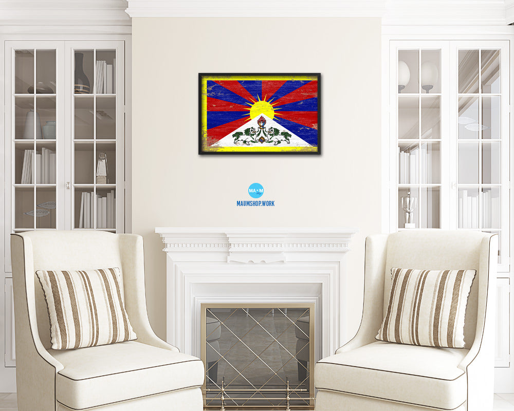 Tibet Shabby Chic Country Flag Wood Framed Print Wall Art Decor Gifts