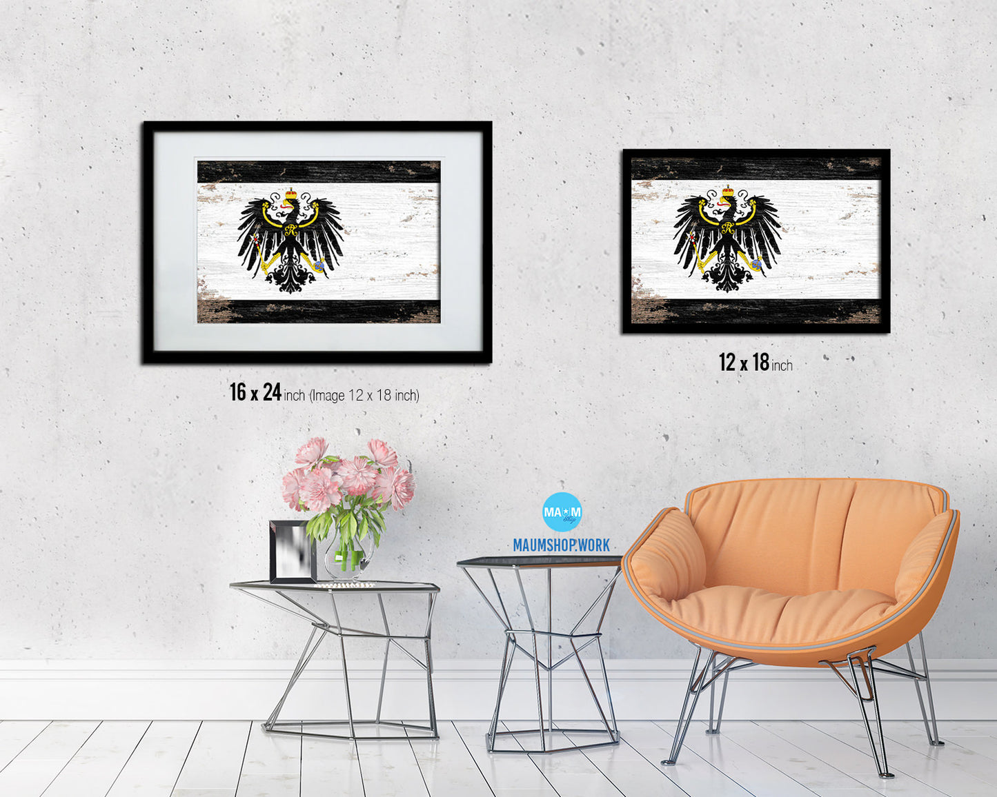 Kingdom of Prussia Germany Historical Shabby Chic Military Flag Framed Print Decor Wall Art Gifts