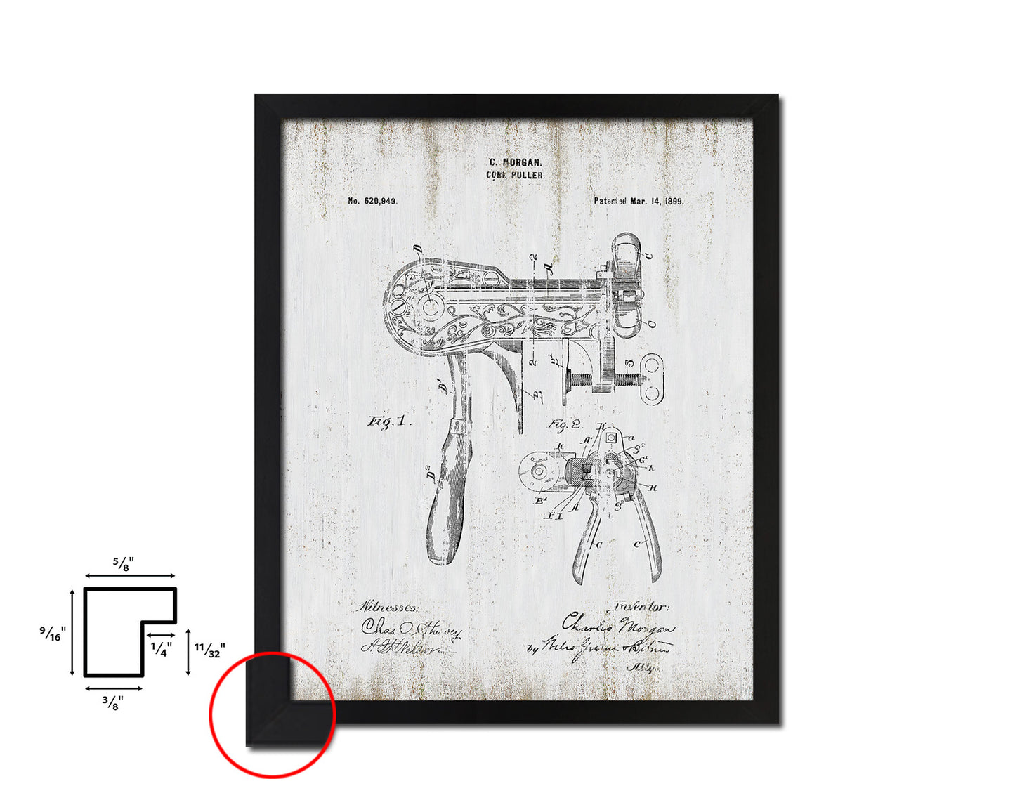 Cork Puller Kitchen Vintage Patent Artwork Black Frame Print Wall Art Decor Gifts