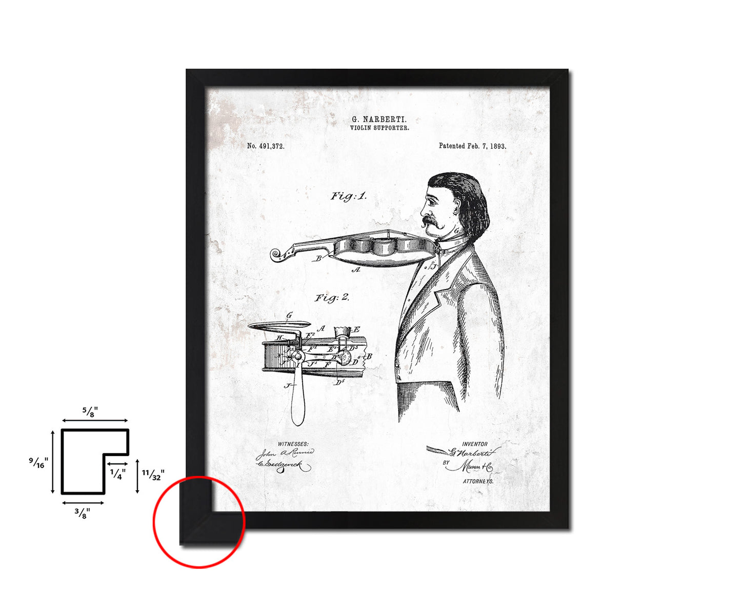 Violin Supporter Music Vintage Patent Artwork Black Frame Print Wall Art Decor Gifts