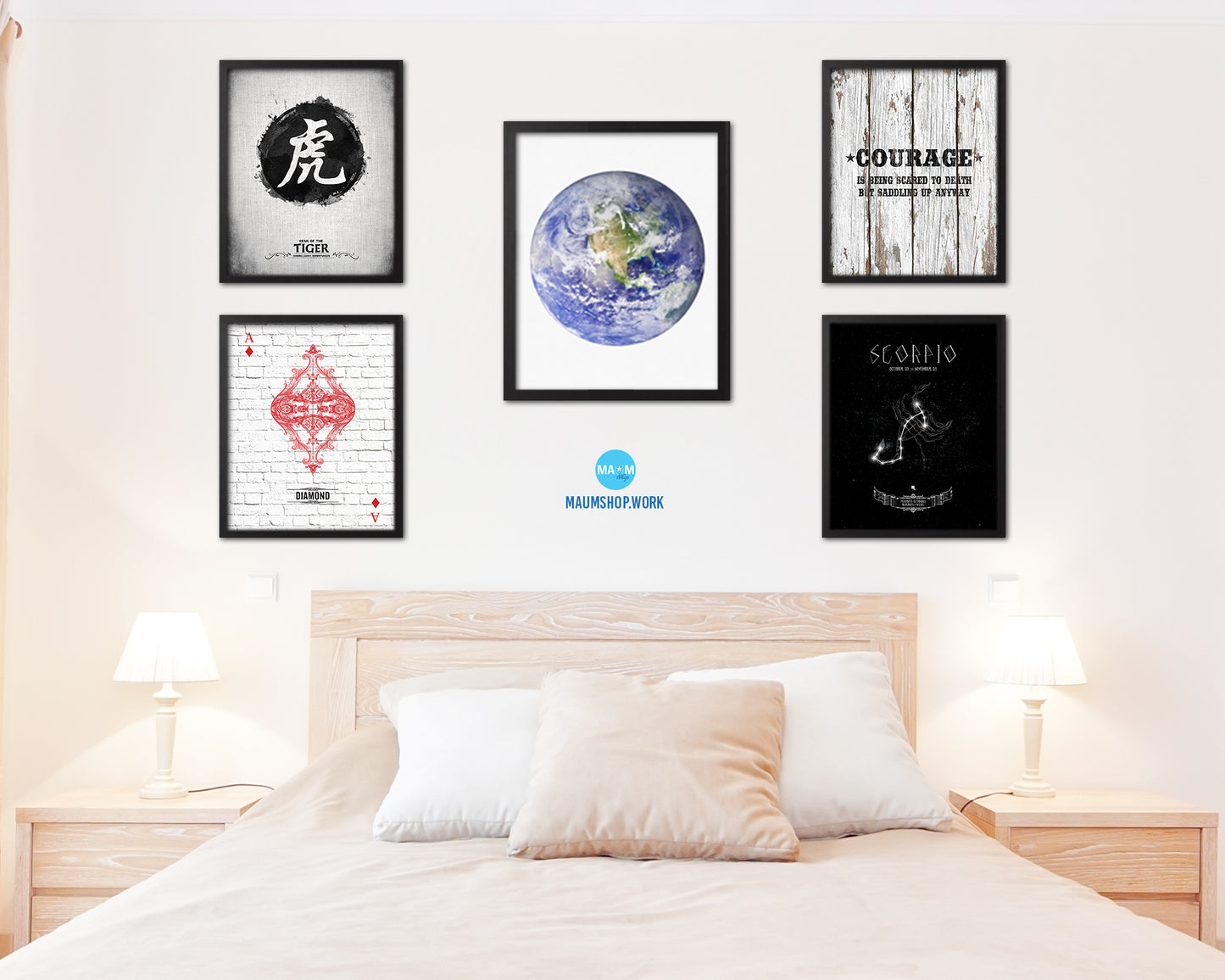 Earth Planet Prints Watercolor Solar System Wood Framed Paper Print Wall Art Decor Gifts