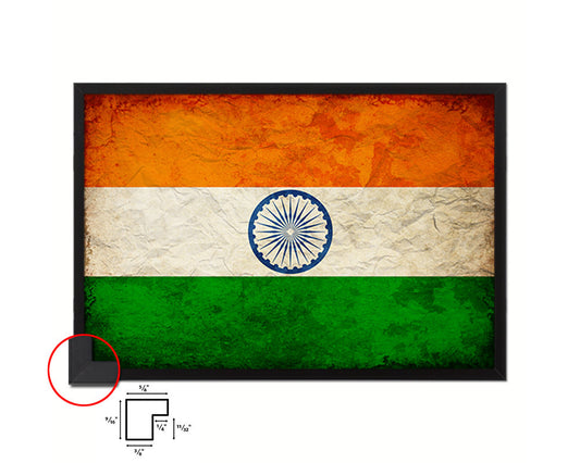 India Country Vintage Flag Wood Framed Print Wall Art Decor Gifts