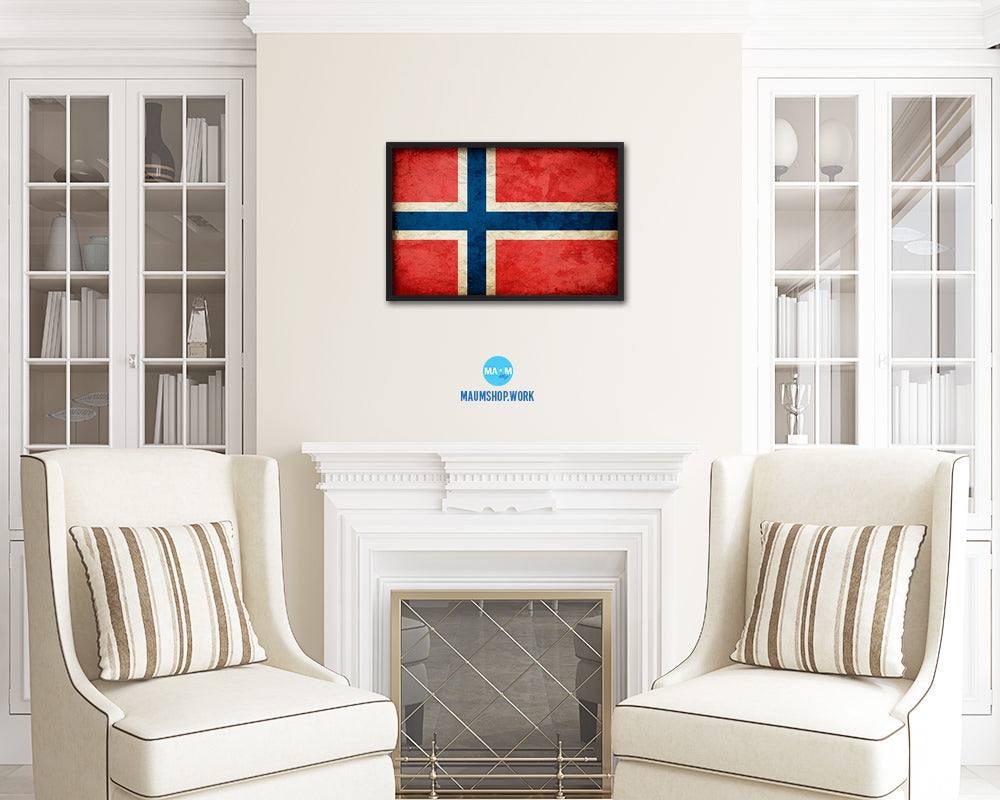 Norway Country Vintage Flag Wood Framed Print Wall Art Decor Gifts