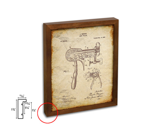 Cork Puller Kitchen Vintage Patent Artwork Walnut Frame Print Wall Art Decor Gifts