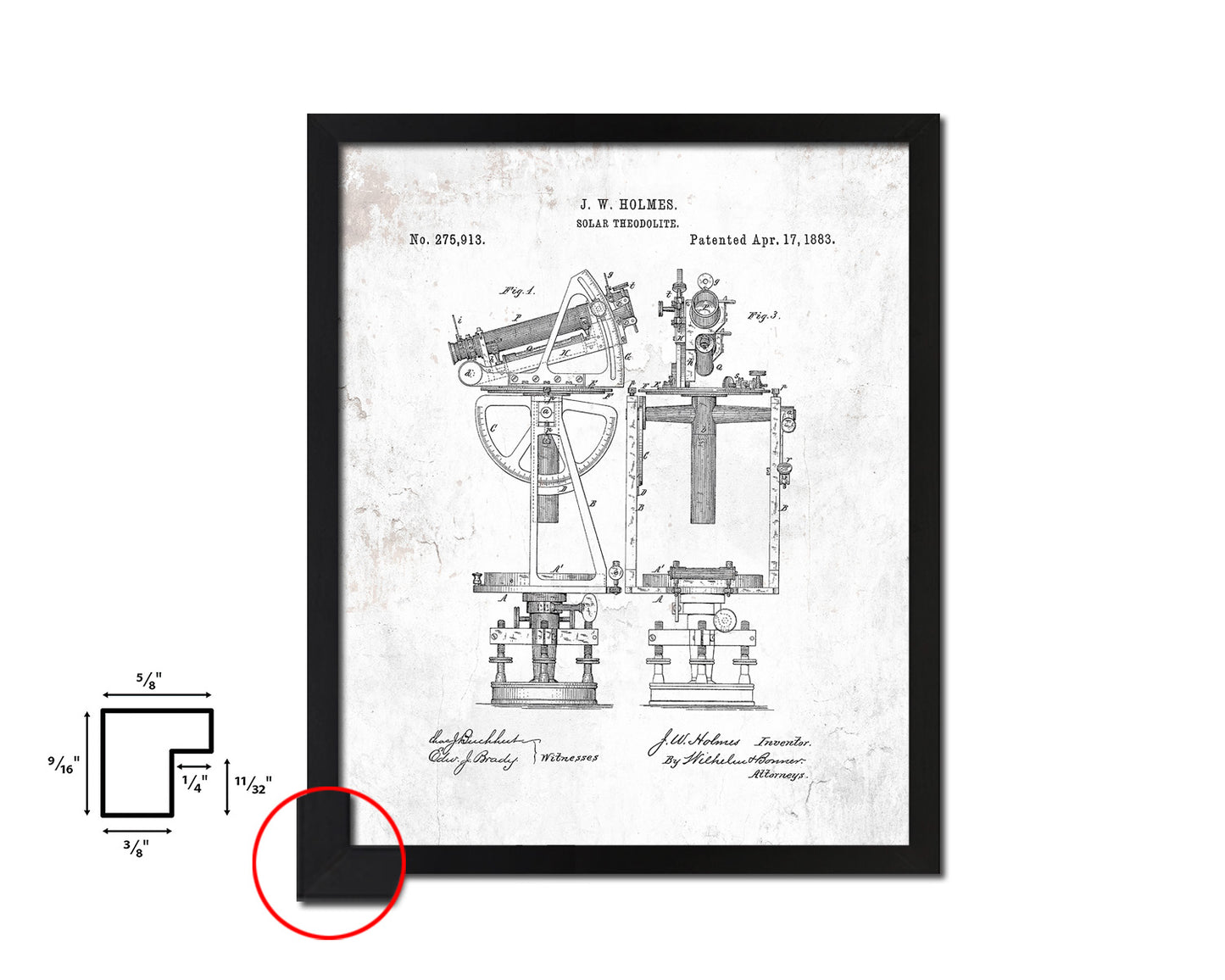 Solar Compass Nautical Vintage Patent Artwork Black Frame Print Gifts