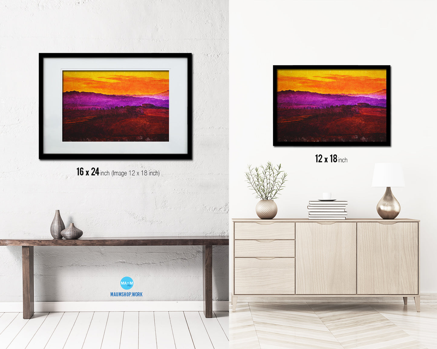 Tuscany, Sunset, Summer Vineyards Artwork Painting Print Art Frame Home Wall Decor Gifts