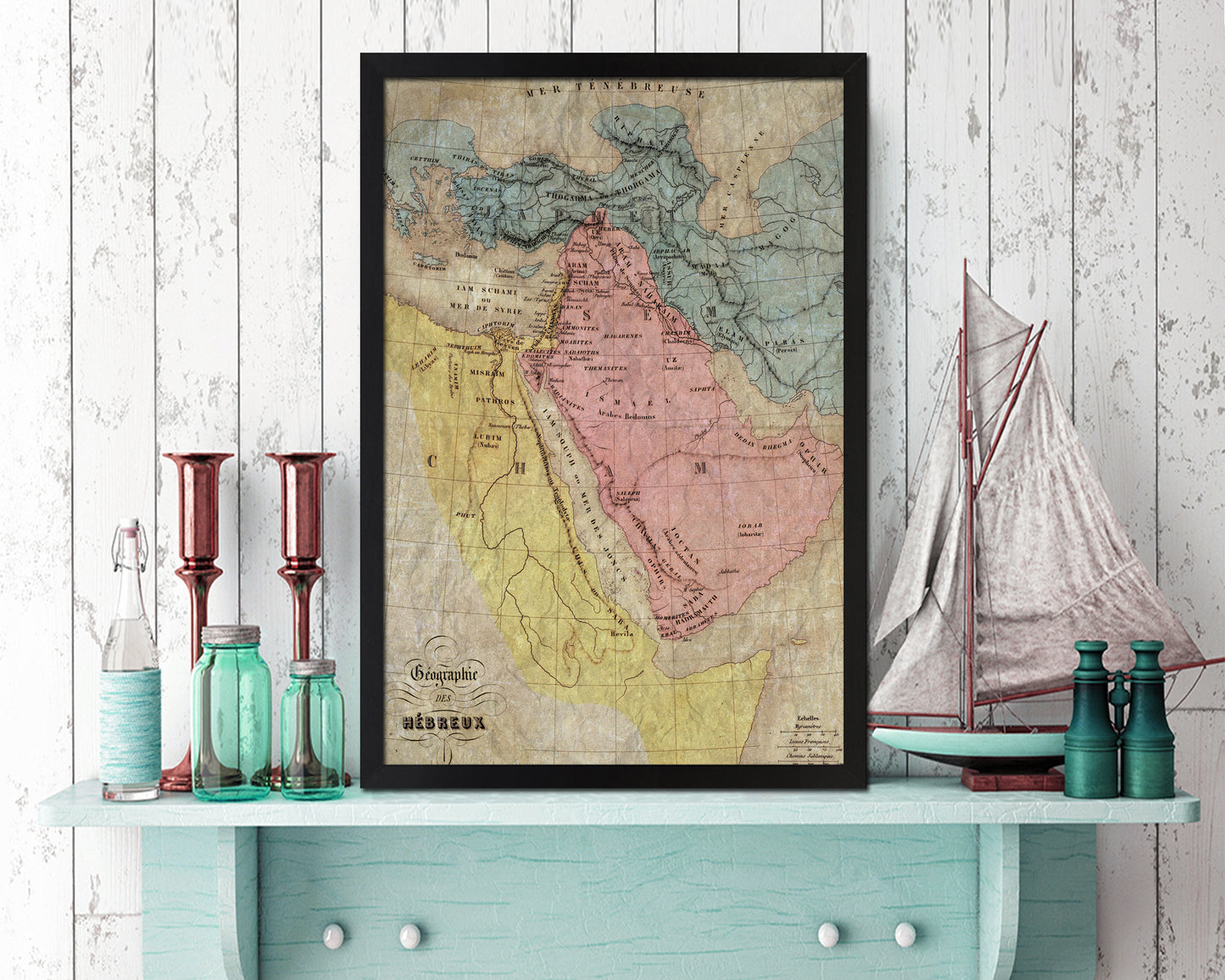 Holy Land Romans David Solomon Israel Palestine Historical Map Wood Framed Print Art Wall Decor Gifts