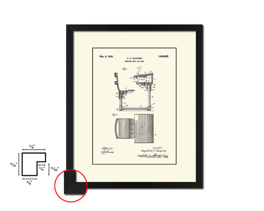 Combined Desk and Seat School Vintage Patent Artwork Black Frame Print Gifts