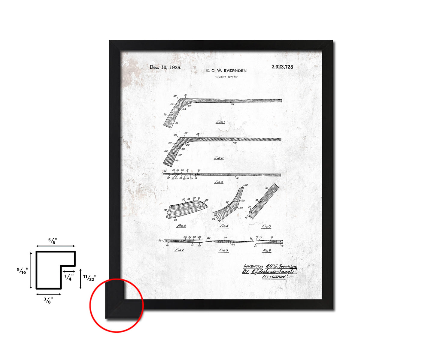 Hockey Stick Sports Vintage Patent Artwork Black Frame Print Gifts