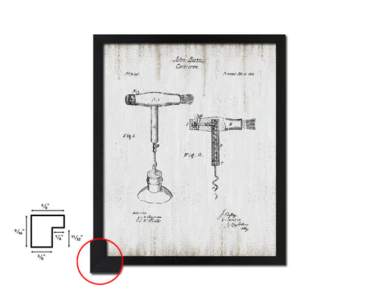 Corkscrew Wine Vintage Patent Artwork Black Frame Print Gifts