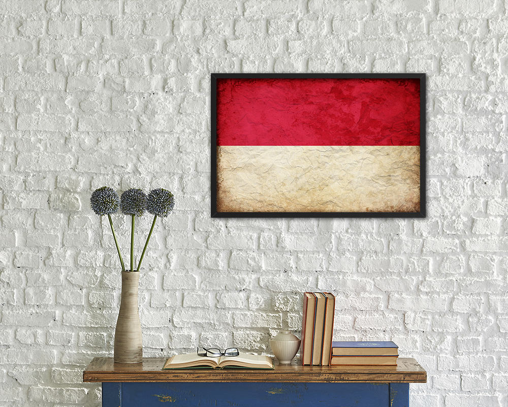 Indonesia Country Vintage Flag Wood Framed Print Wall Art Decor Gifts