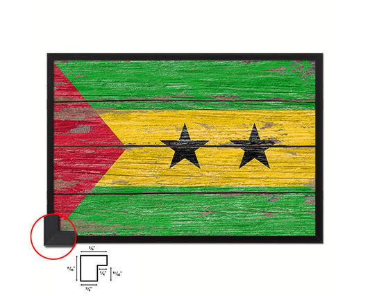 Sao Tome & Principe Country Wood Rustic National Flag Wood Framed Print Wall Art Decor Gifts