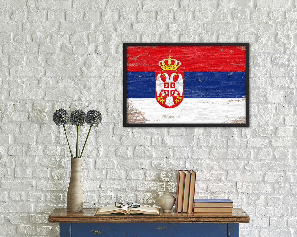 Serbia Shabby Chic Country Flag Wood Framed Print Wall Art Decor Gifts