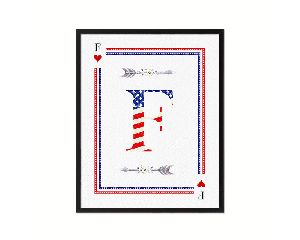 Letter F Custom Monogram Card Decks Heart American Flag Framed Print Wall Art Decor Gifts