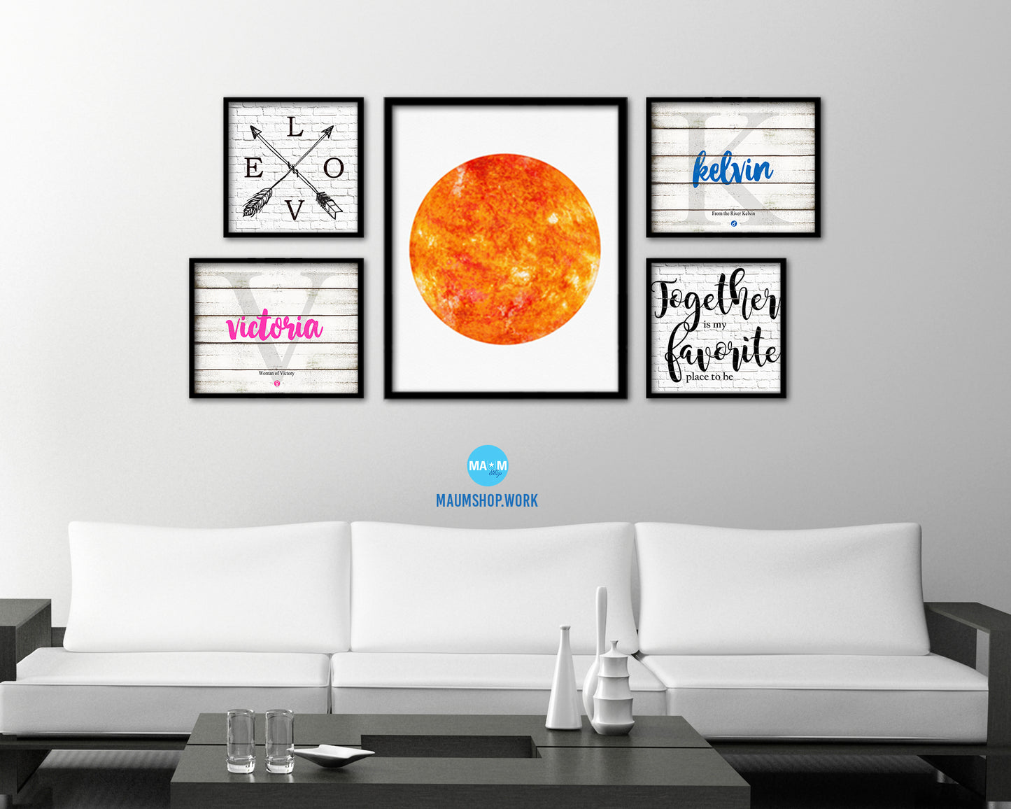 Sun Planet Prints Watercolor Solar System Wood Framed Paper Print Wall Art Decor Gifts