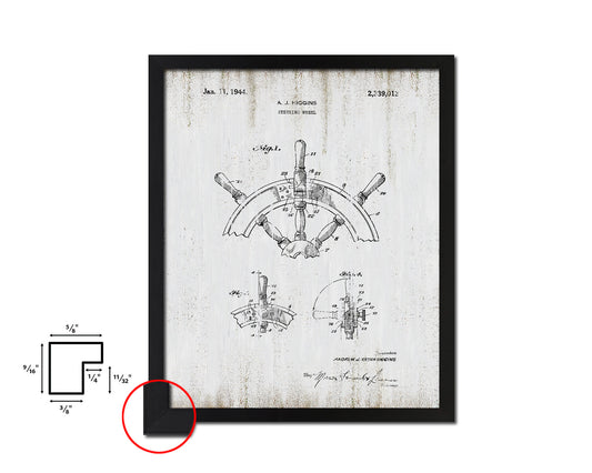 Steering Wheel Nautical Vintage Patent Artwork Black Frame Print Gifts