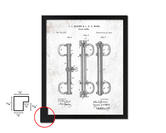 Handcuffs Police Vintage Patent Artwork Black Frame Print Wall Art Decor Gifts