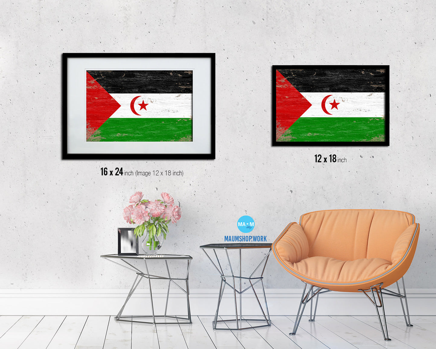 Sahrawi Arab Democratic Republic Shabby Chic Country Flag Wood Framed Print Wall Art Decor Gifts