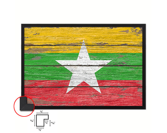 Myanmar Country Wood Rustic National Flag Wood Framed Print Wall Art Decor Gifts