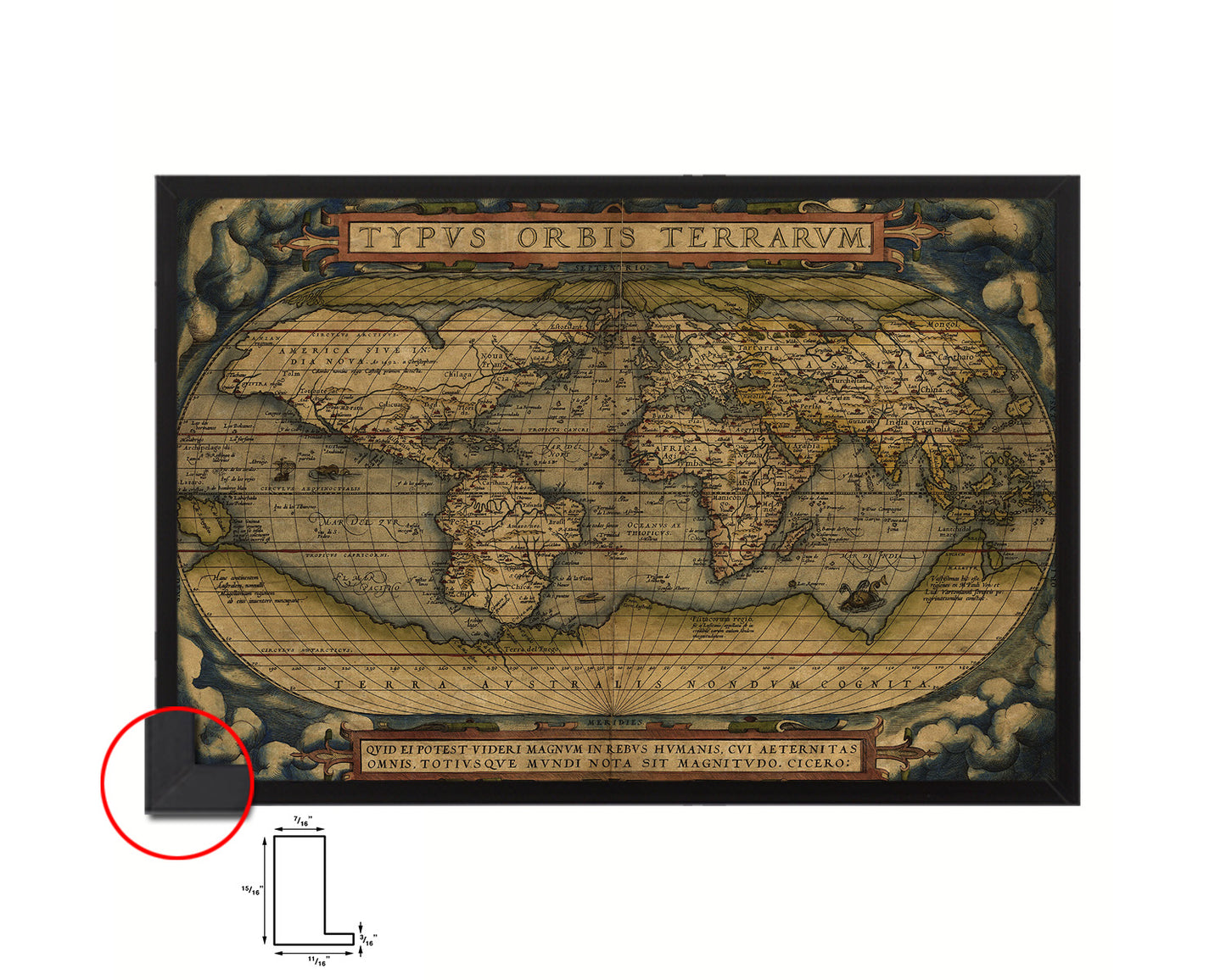 World Ortelius Circa Historical Map Framed Print Art Wall Decor Gifts