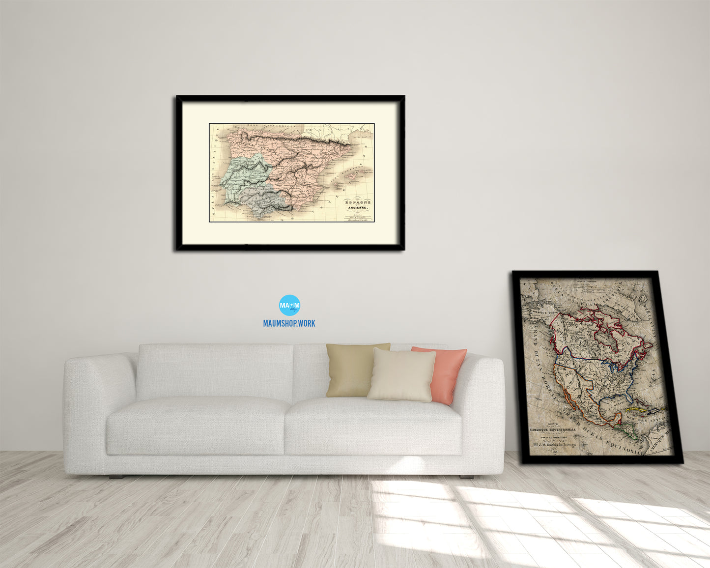 Spain and Portugal Old Map Framed Print Art Wall Decor Gifts