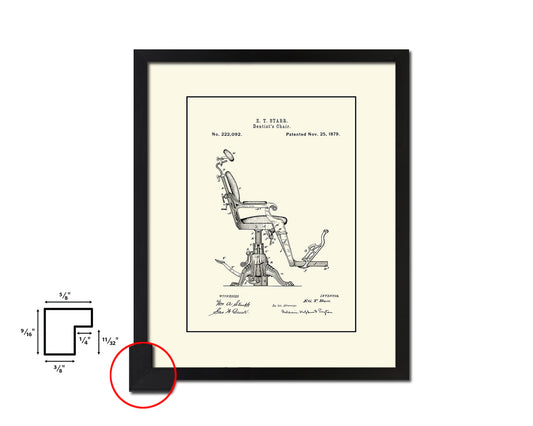 Dental Chair Dentist Vintage Patent Artwork Black Frame Print Wall Art Decor Gifts