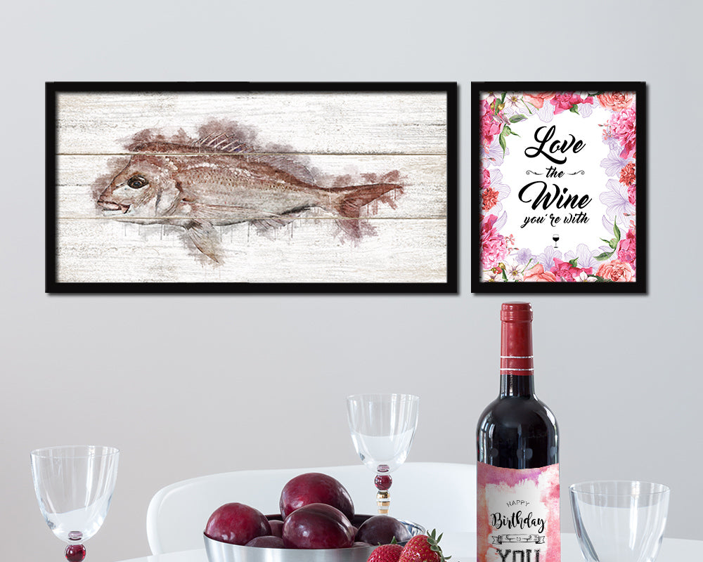 Snapper Fish Art Wood Framed White Wash Restaurant Sushi Wall Decor Gifts, 10" x 20"