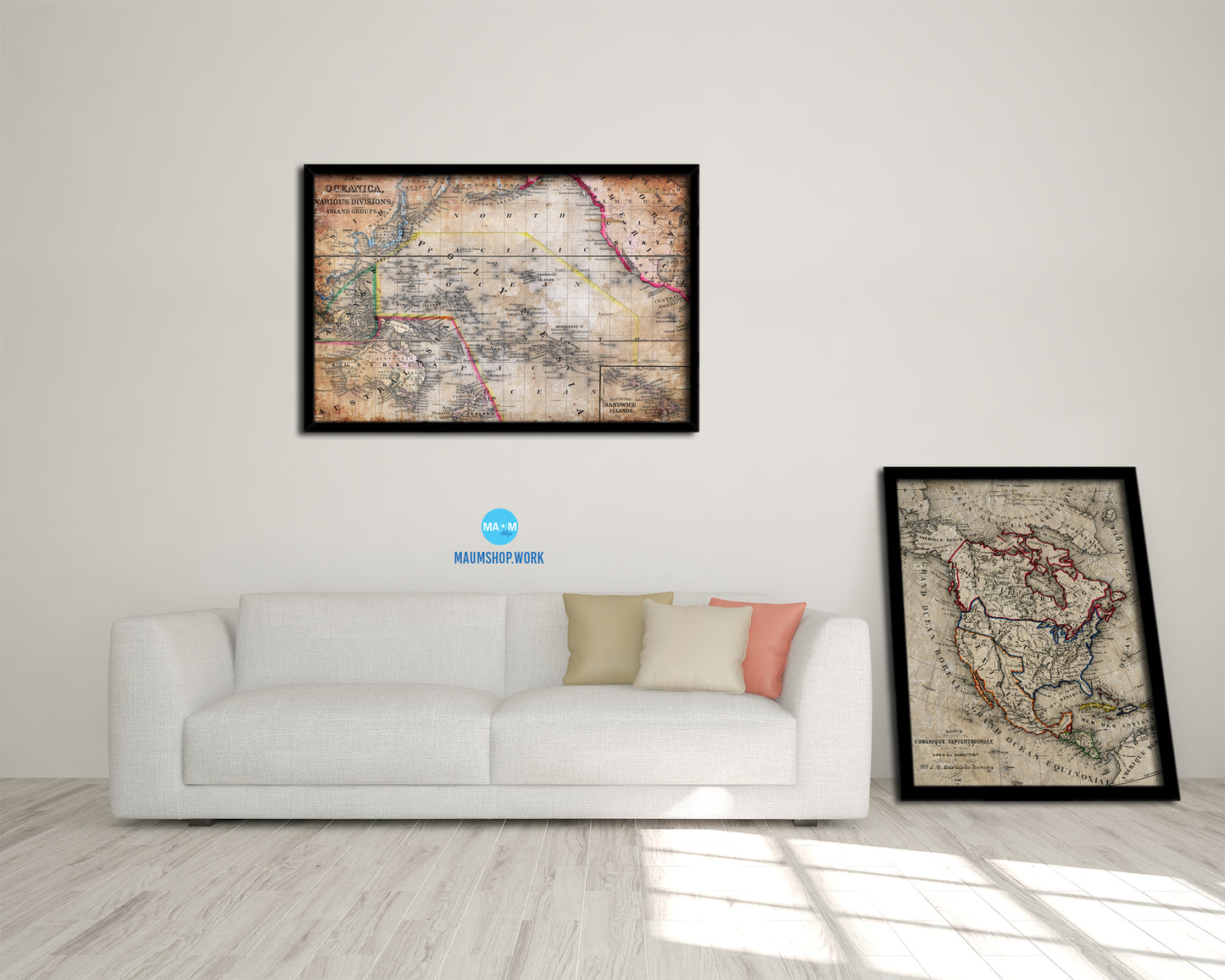 Oceanica Antique Map Framed Print Art Wall Decor Gifts