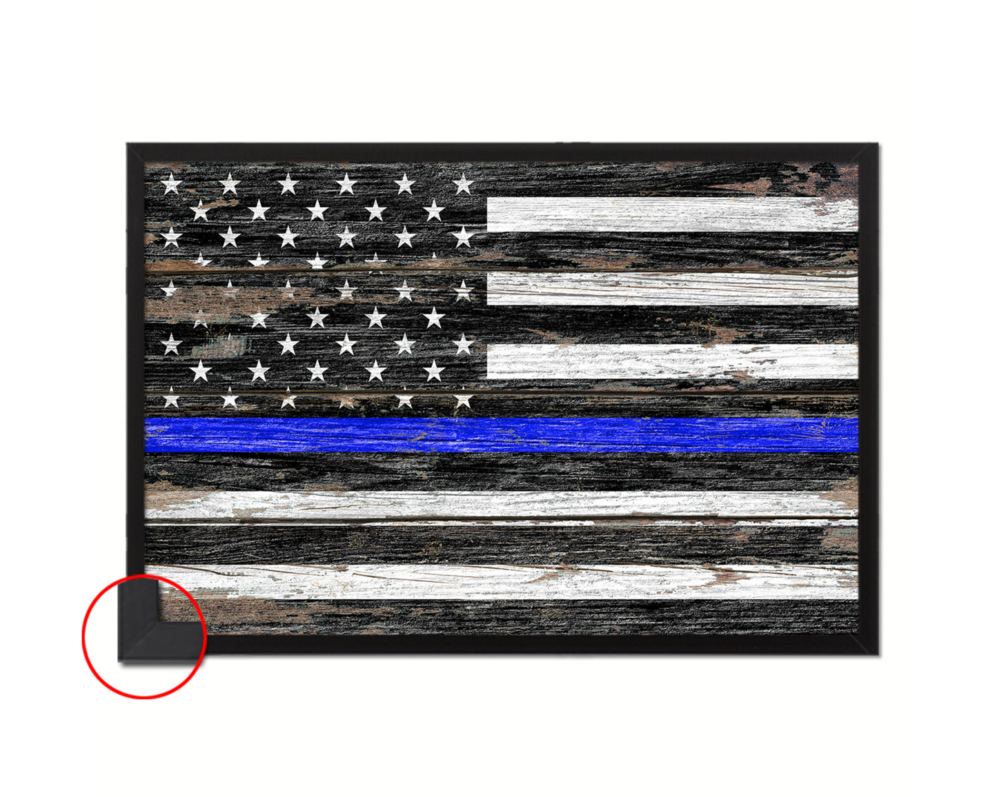 Thin Blue Line Honoring Law Enforcement American Wood Rustic Flag Framed Print Art