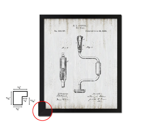 Bit Brace Tools Vintage Patent Artwork Black Frame Print Gifts