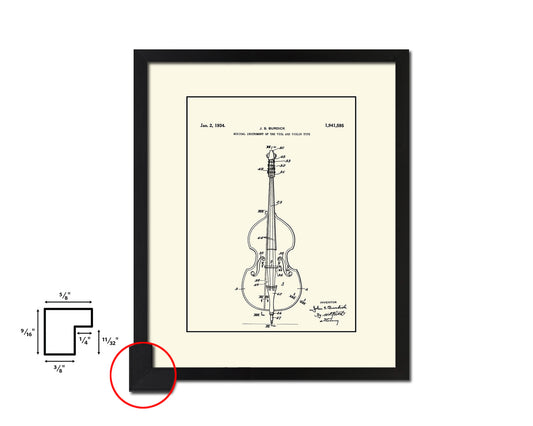 Violin Music Vintage Patent Artwork Black Frame Print Wall Art Decor Gifts