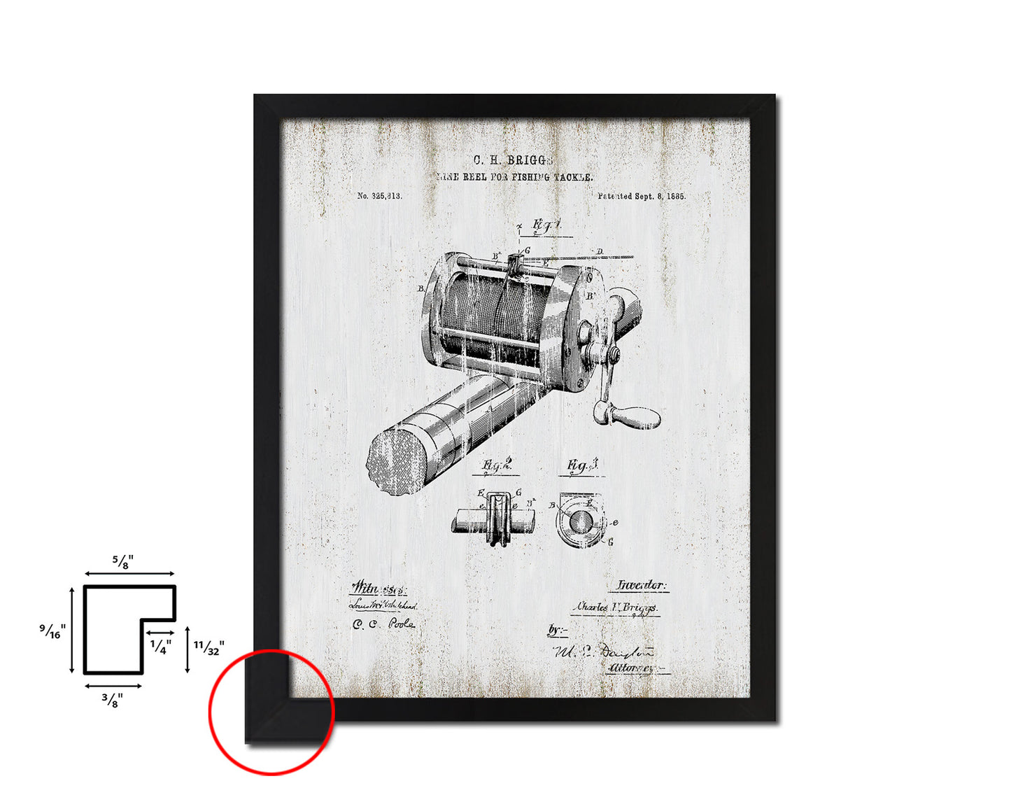 Line Reel Fishing Vintage Patent Artwork Black Frame Print Wall Art Decor Gifts