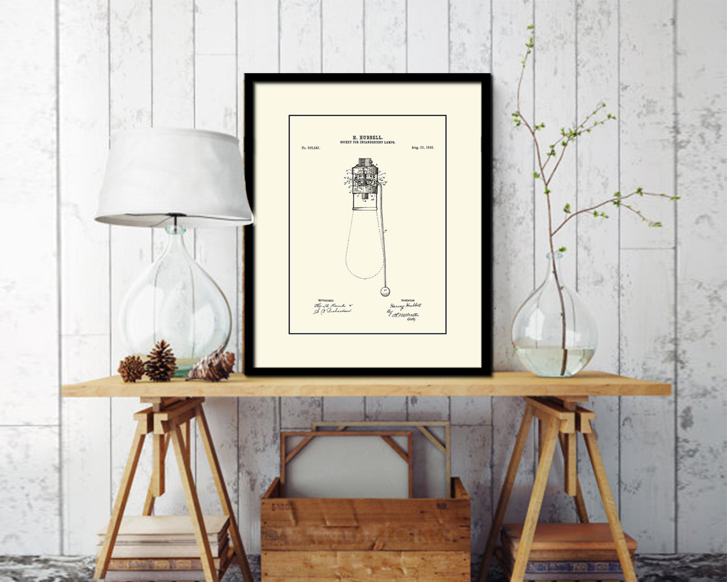 Socket Incandescent Lamps Home Vintage Patent Artwork Black Frame Print Gifts