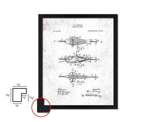 Artificial Bait Fishing Vintage Patent Artwork Black Frame Print Wall Art Decor Gifts