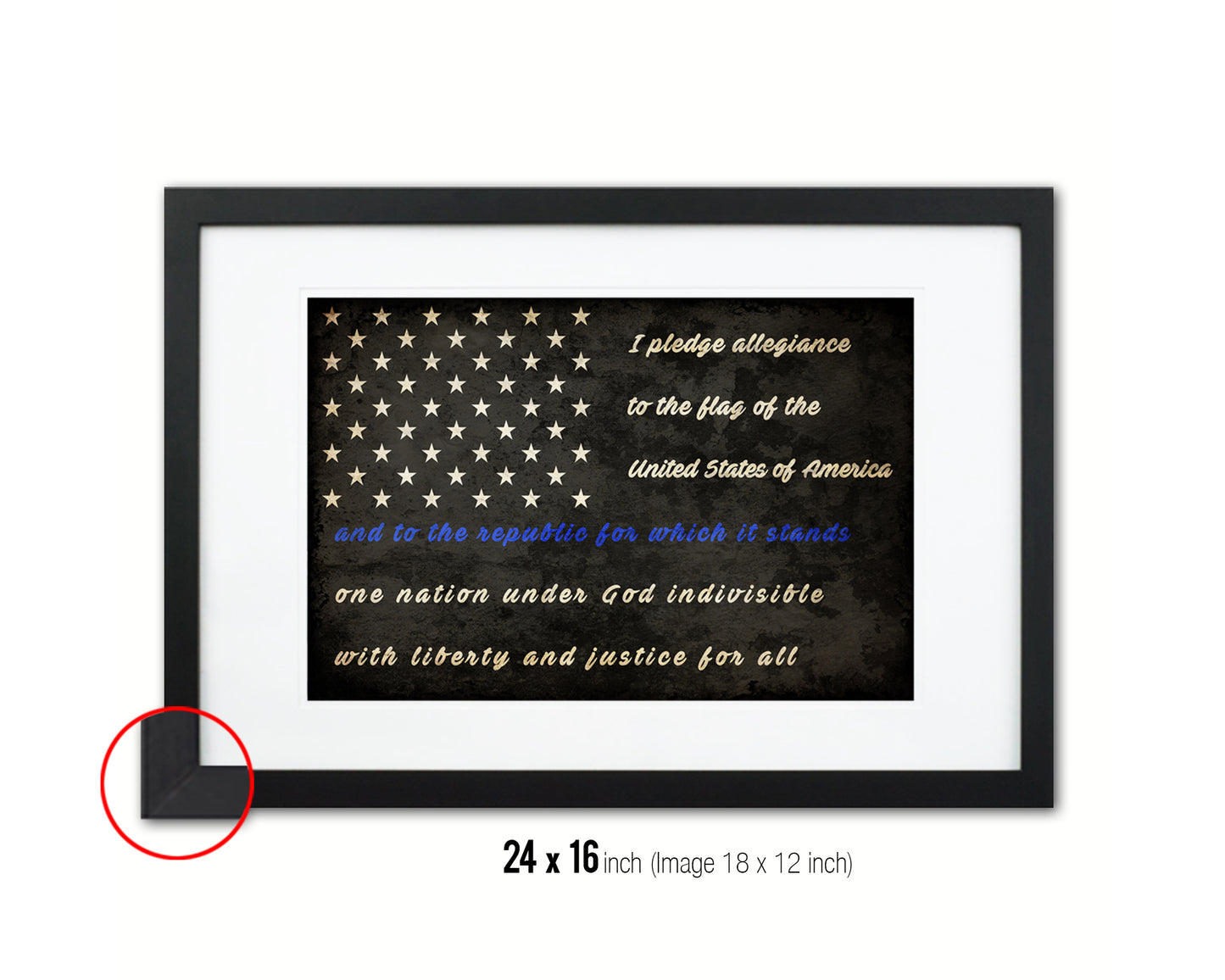 Thin Blue Line Honoring Law Enforcement American, Pledge Allegiance Colonial Primitive Sign Vintage Military Flag Art