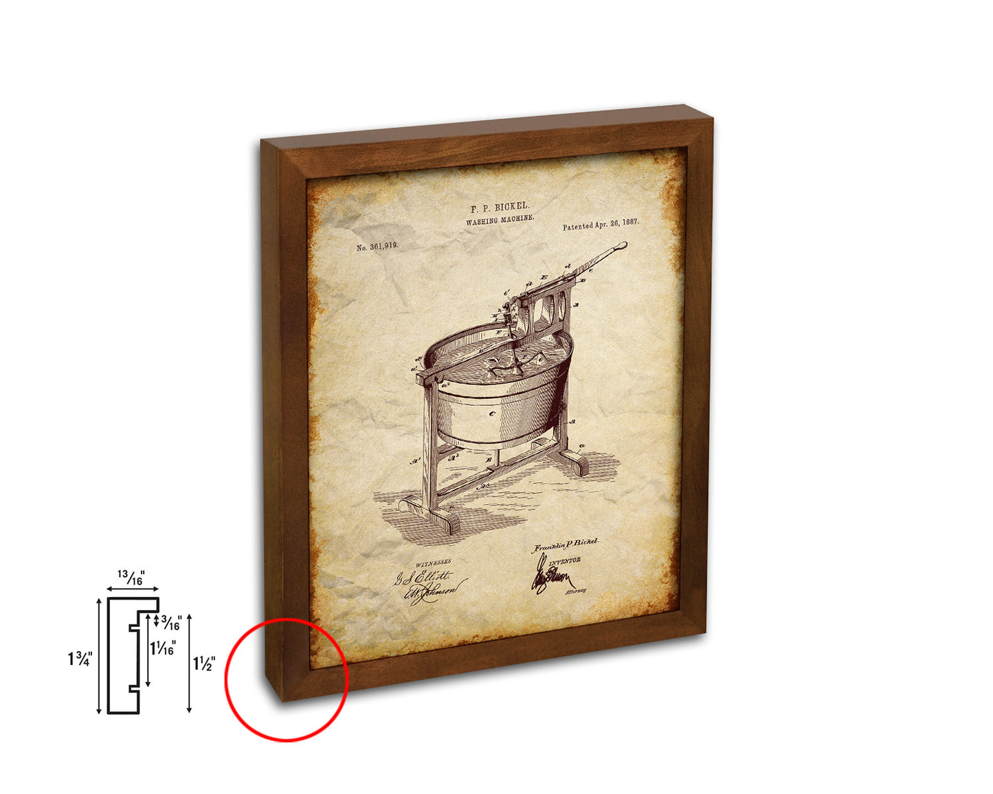 Washing Machine Home Vintage Patent Artwork Walnut Frame Print Wall Art Decor Gifts