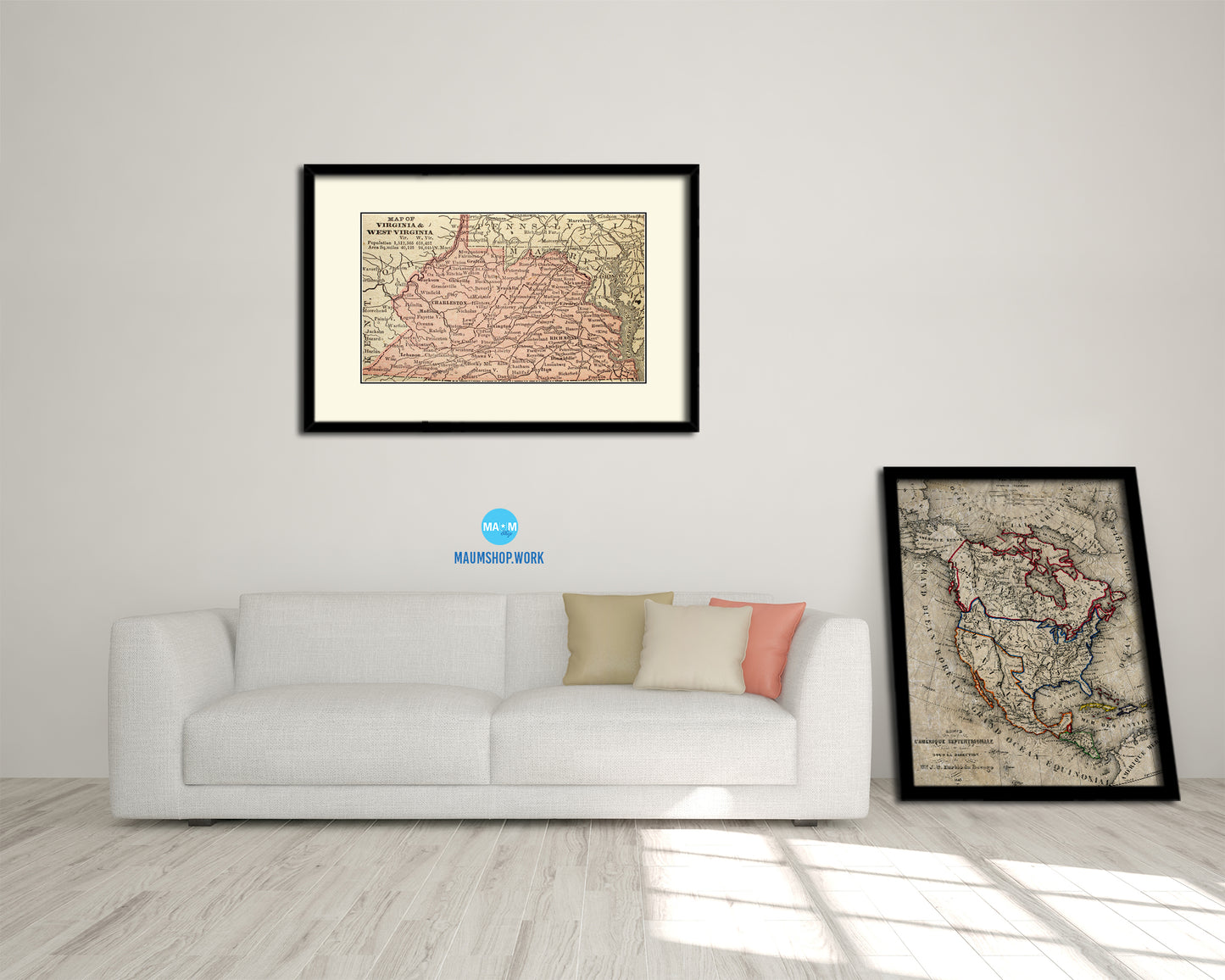 Virginia and West Virginia Circa Old Map Framed Print Art Wall Decor Gifts