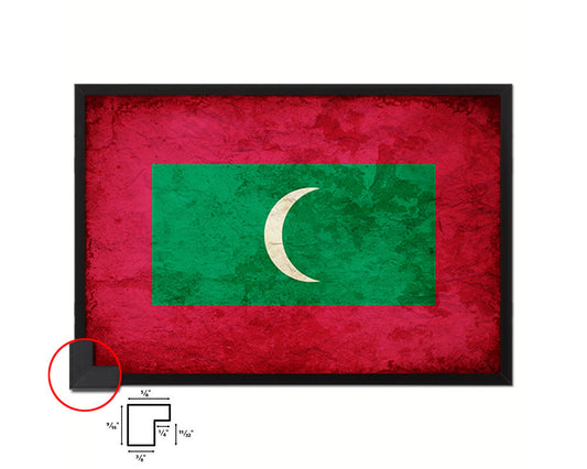 Maldives Country Vintage Flag Wood Framed Print Wall Art Decor Gifts