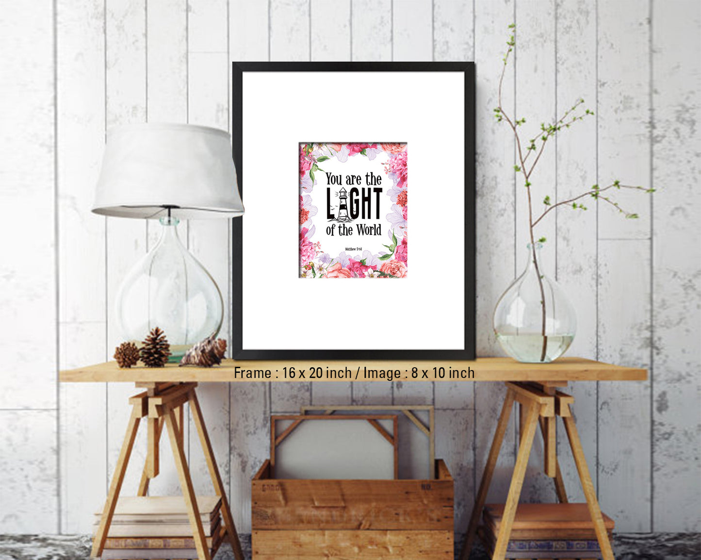 You Are the Light of The World, Matthew 5:14 Quote Framed Print Home Decor Wall Art Gifts