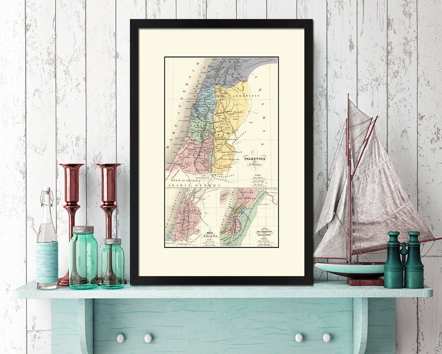 Holy Land Romans David Solomon Israel Palestine Old Map Wood Framed Print Art Wall Decor Gifts