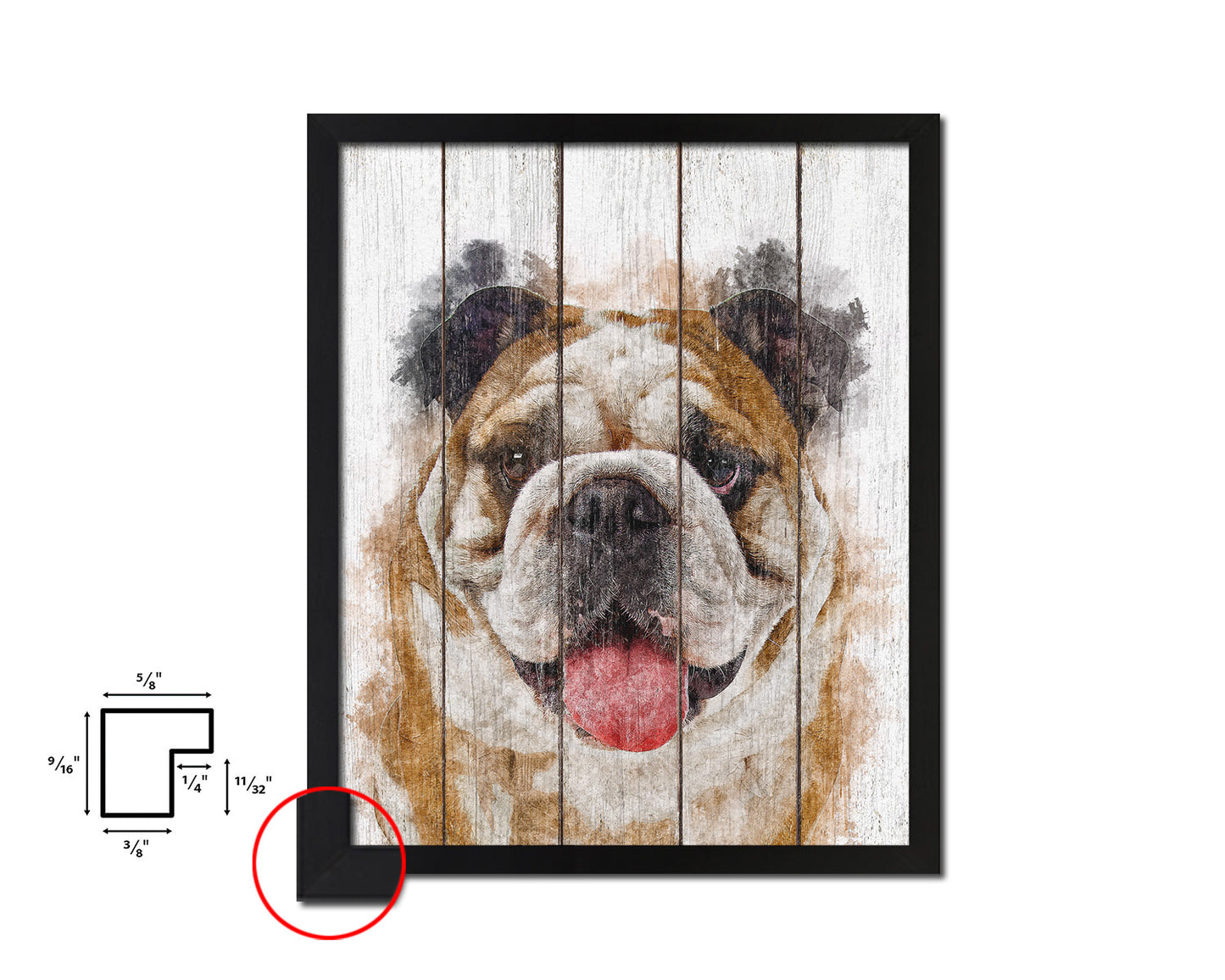 English Bulldog Dog Puppy Portrait Framed Print Pet Watercolor Wall Decor Art Gifts