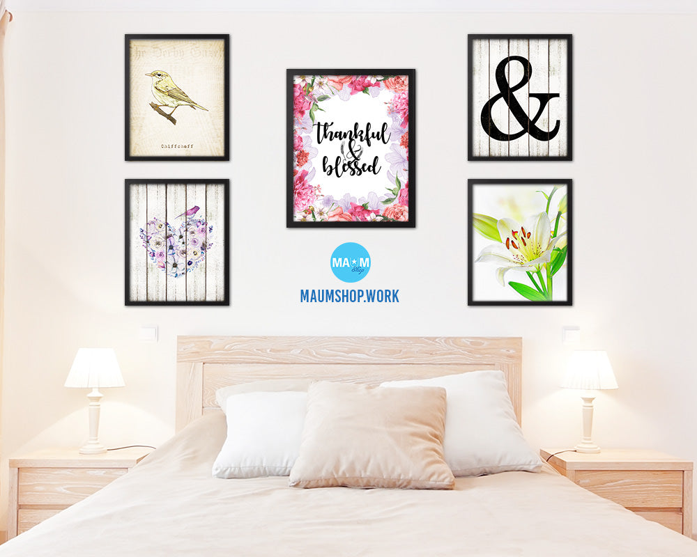 Thankful & Blessed Quote Framed Print Home Decor Wall Art Gifts