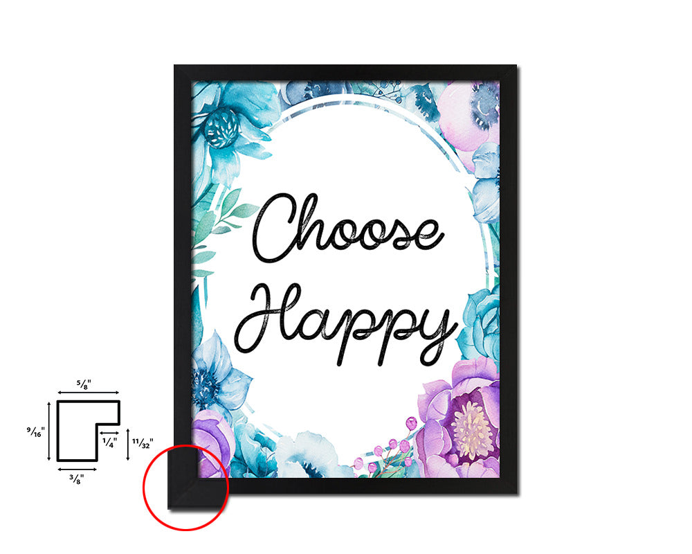 Choose happy Quote Boho Flower Framed Print Wall Decor Art