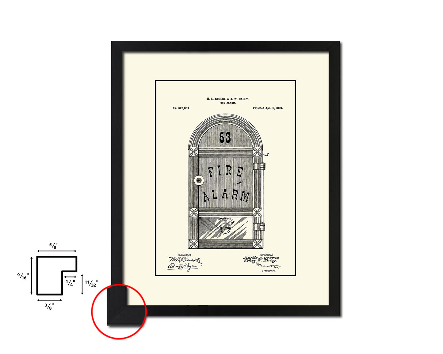 Fire Alarm Firefighter Vintage Patent Artwork Black Frame Print Gifts