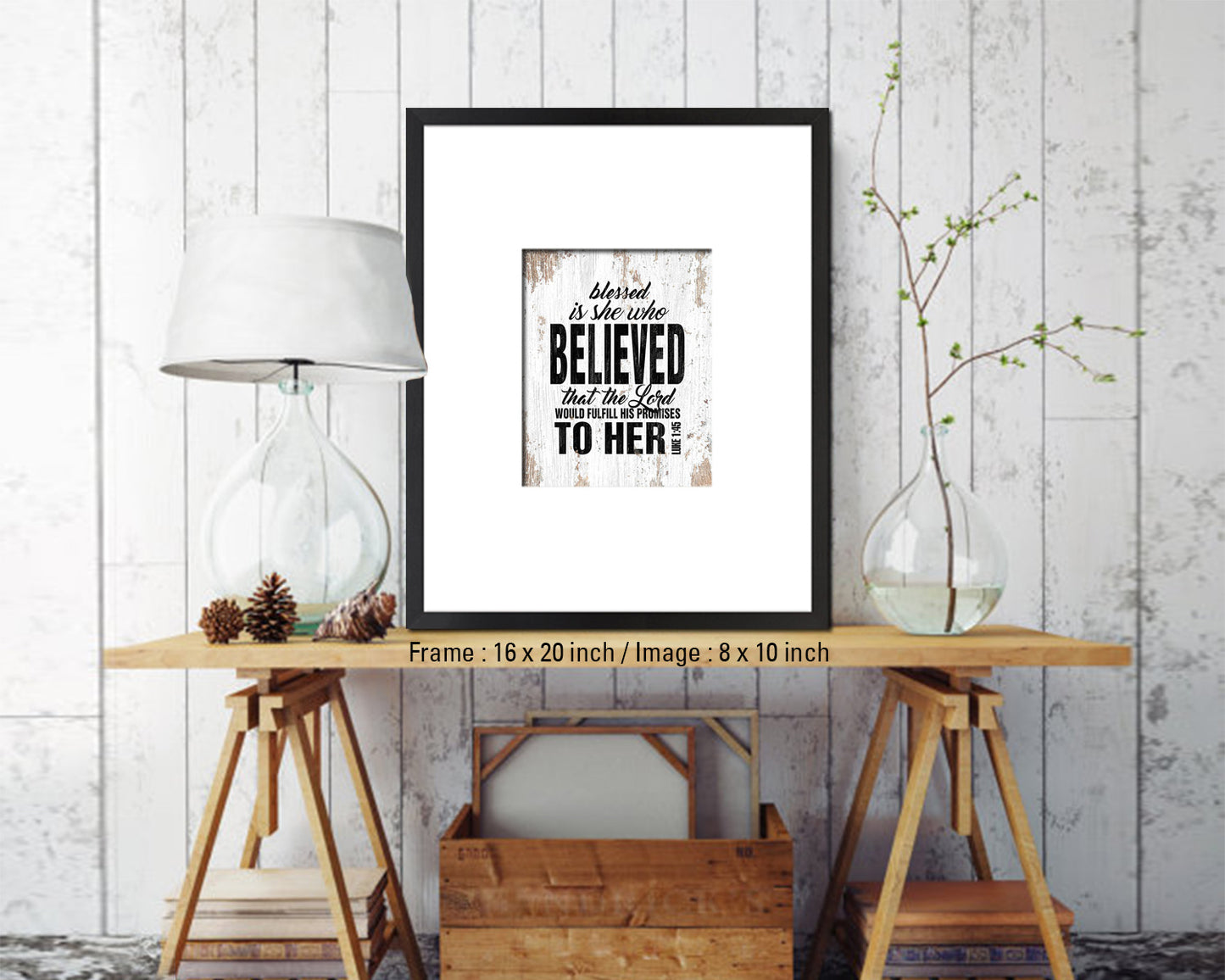 Blessed is she who believed that the Lord Quote Wood Framed Print Home Decor Wall Art Gifts