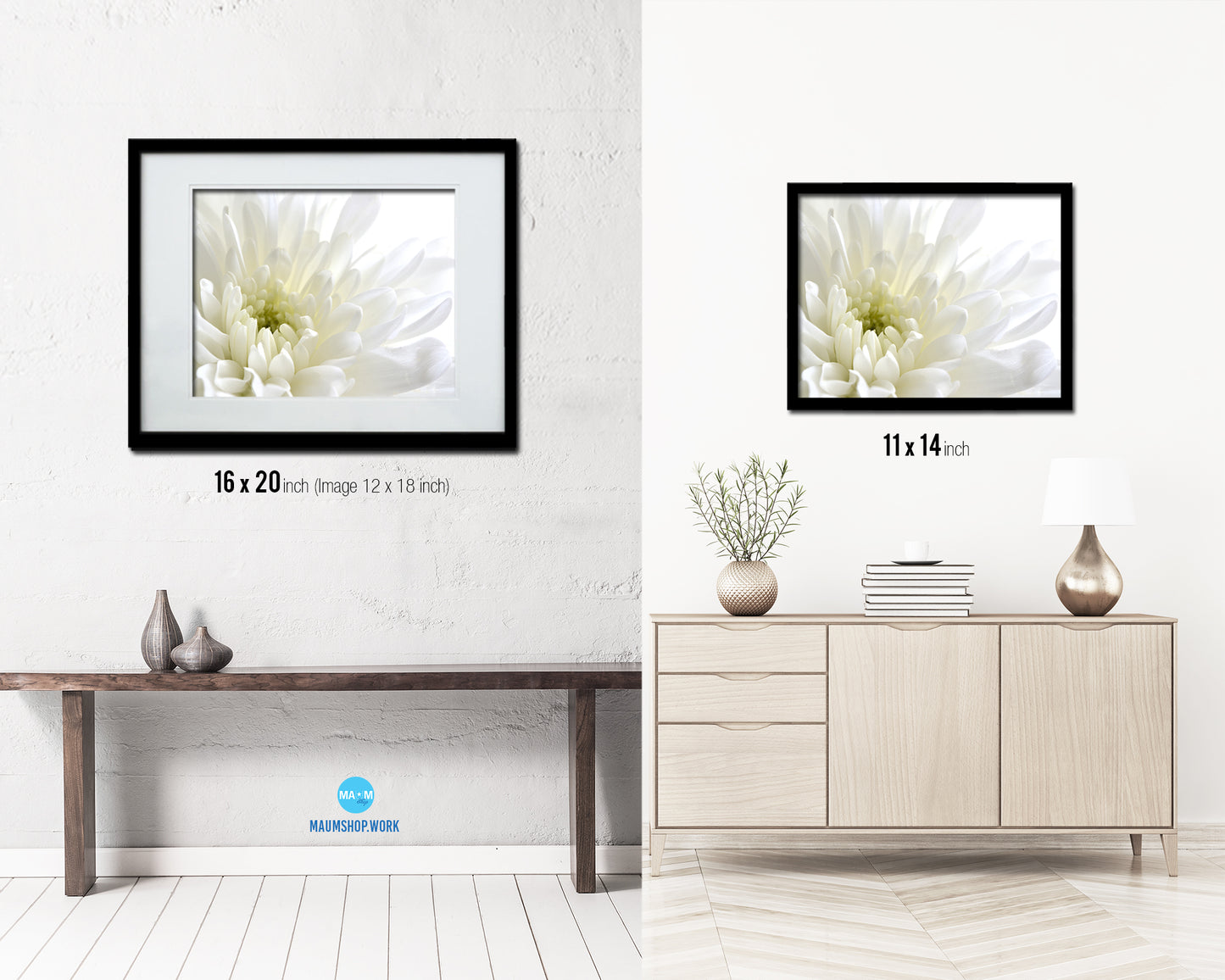 Chrysanthemum White Flower Wood Framed Paper Print Wall Decor Art Gifts