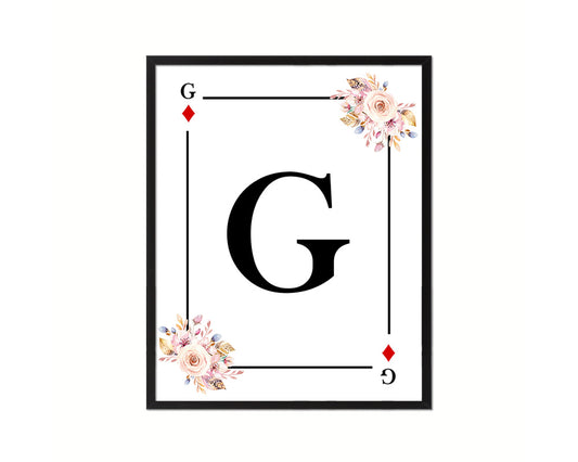 Letter G Personalized Boho Monogram Diamond Card Decks Framed Print Wall Art Decor Gifts